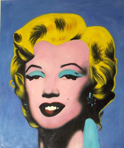 store falso d'autore Marylin fondo azul di Andy Warhol